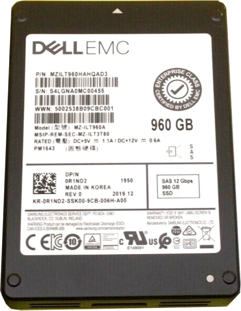 Samsung PM1643 MZILT960HAHQAD3 960GB SAS 12Gbs 2.5inch SSD