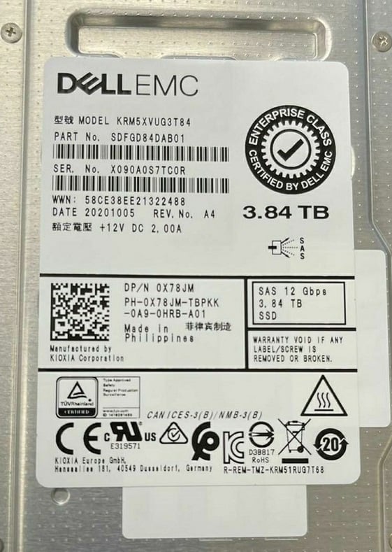 Kioxia SDFGD84DAB01 3.84TB SAS 12Gb/s 2.5inch Internal SSD Brand New Dell OEM
