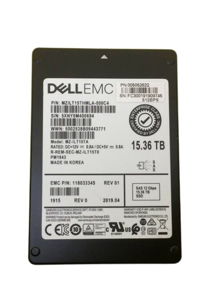 EMC 118033345 15.36 TB PM1643 Solid state drive - 2.5" Internal - SAS 12Gb/s