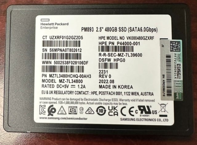 Samsung MZ7L3480HCHQ-00AH3 PM893 480GB Sata 6gbps 2.5inch Ssd