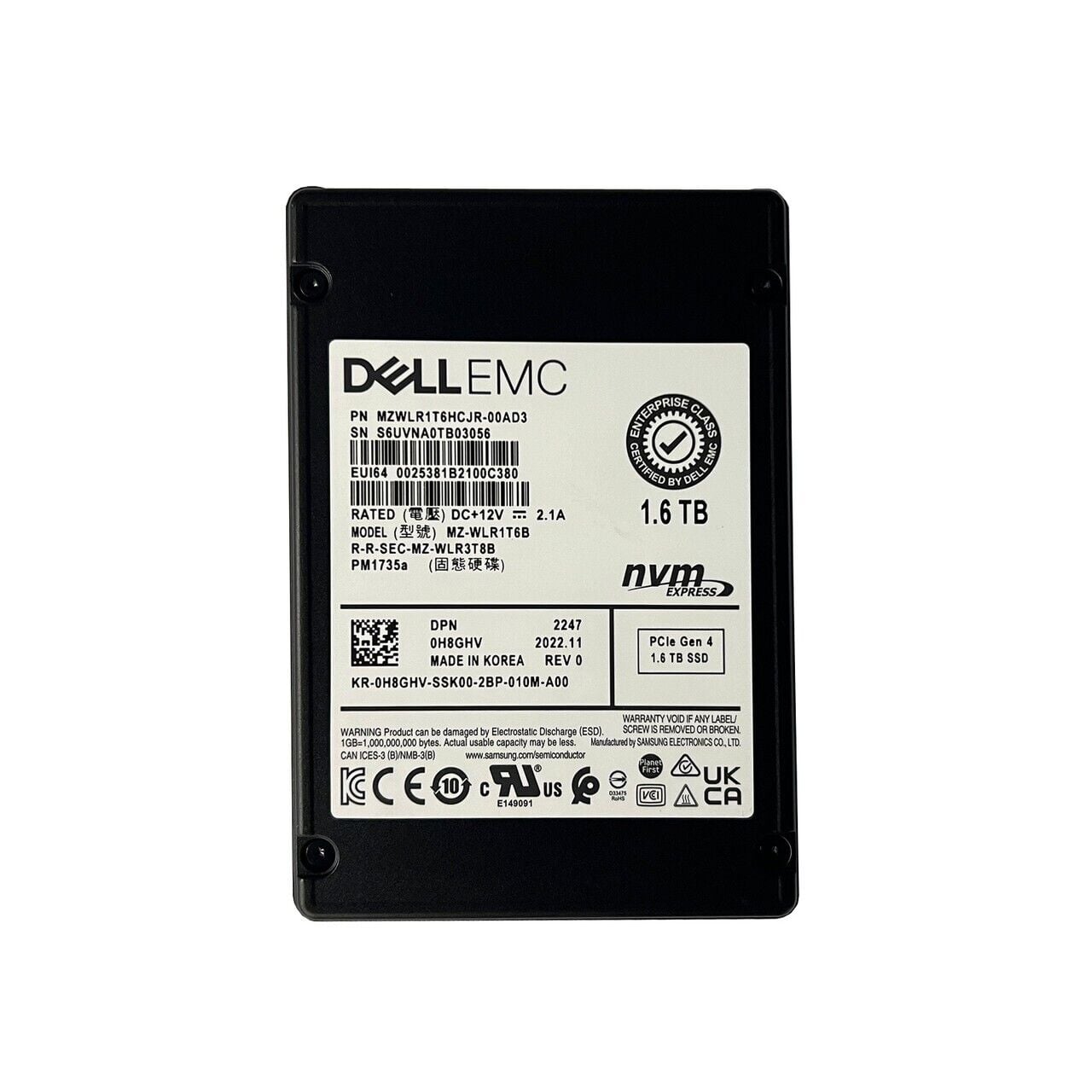 SAMSUNG MZWLR1T6HCJR-00AD3 1.6Tb Gen 4 NVMe U.2 Mu Ssd Dell Oem